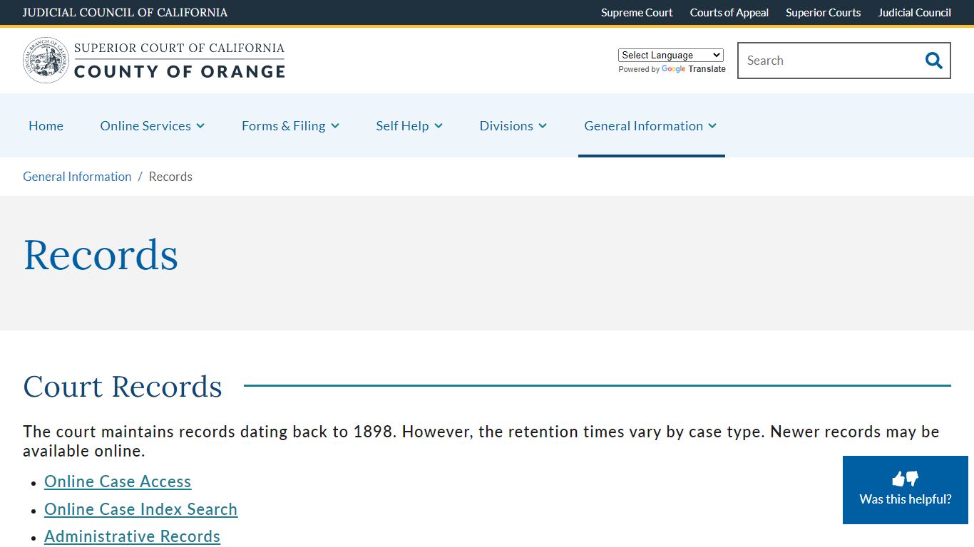 Records | Superior Court of California | County of Orange - occourts.org